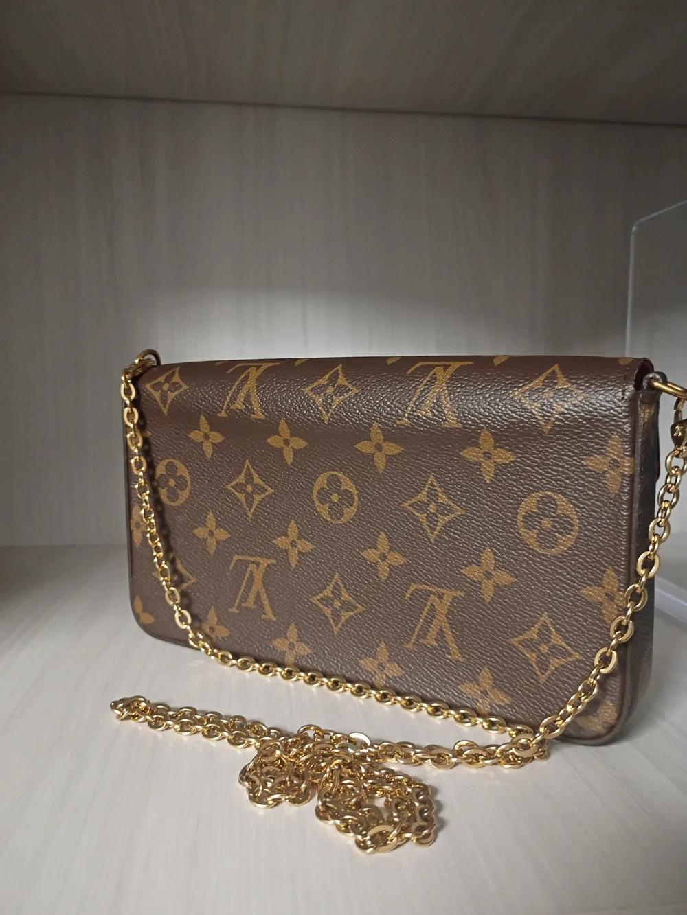 Louis Vuitton Monogram Canvas Felicie Crossbody with Gold Chain
